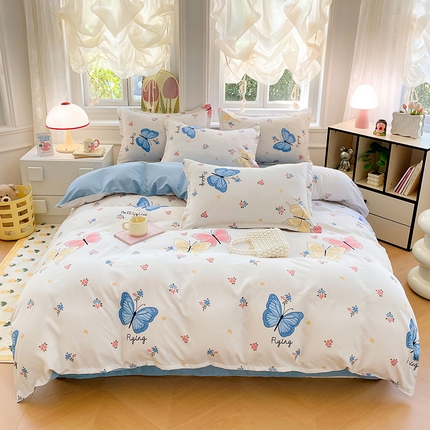 世爵家纺 2025新款亲肤印花磨毛四件套 游园戏蝶