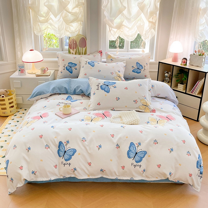 91家纺网 家纺一手货源 找家纺 世爵家纺 2025新款亲肤印花磨毛四件套 游园戏蝶