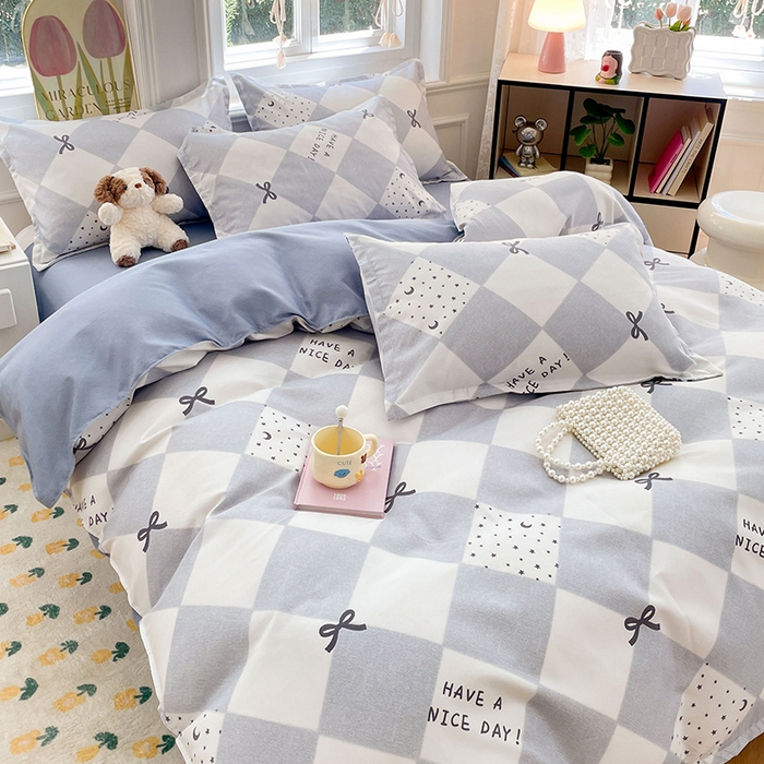 91家纺网 家纺一手货源 找家纺 世爵家纺 2025新款亲肤印花磨毛四件套 棋盘格