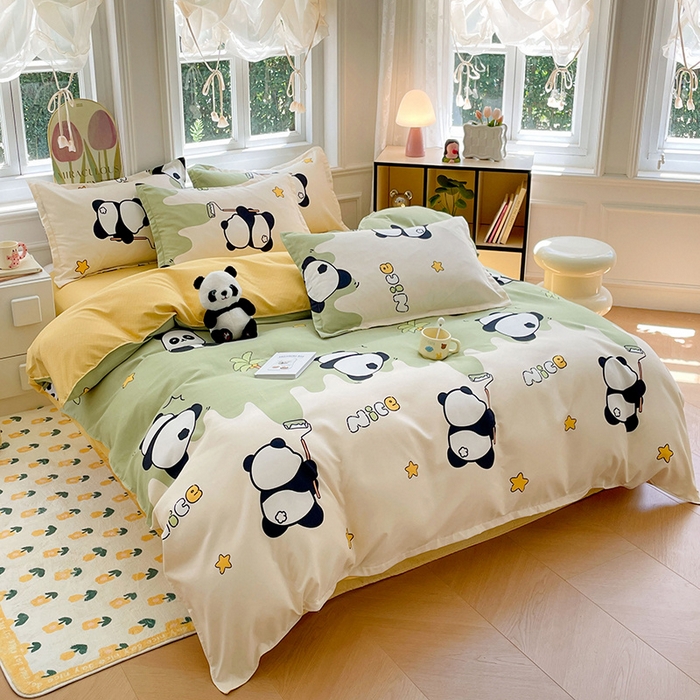 91家纺网 家纺一手货源 找家纺 世爵家纺 2025新款亲肤印花磨毛四件套 活力熊