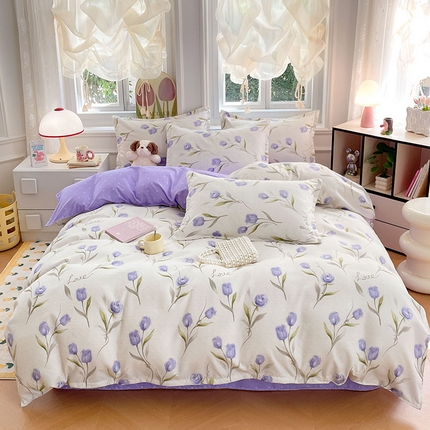 世爵家纺 2025新款亲肤印花磨毛四件套 洛川微香