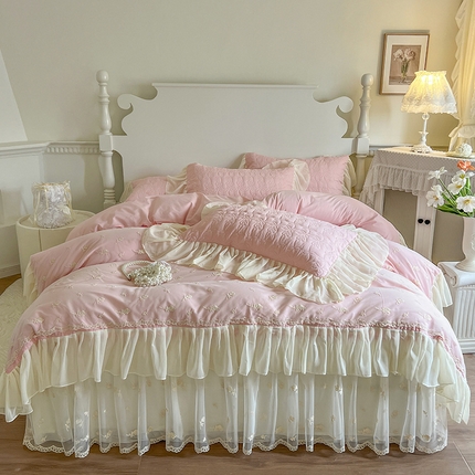 91家纺网 家纺一手货源 找家纺 （总）网红馆 2025新款全棉床裙四件套-玫瑰花园