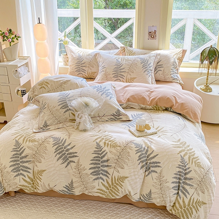 91家纺网 家纺一手货源 找家纺 宜家坊 2024秋冬新款全棉超柔加厚生态磨毛四件套 叶语柔情