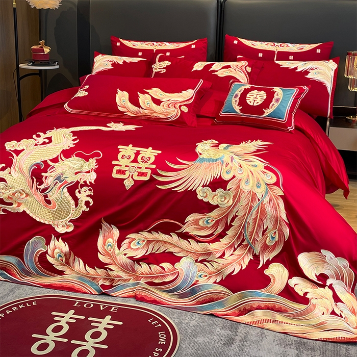 91家纺网 家纺一手货源 找家纺 用心 2024年新款双面磨毛绣花婚庆四件套龙凤唐朝