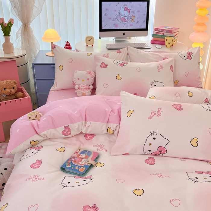 91家纺网 家纺一手货源 找家纺 曼之夏 2024新款全棉三丽鸥卡通四件套 少女凯蒂