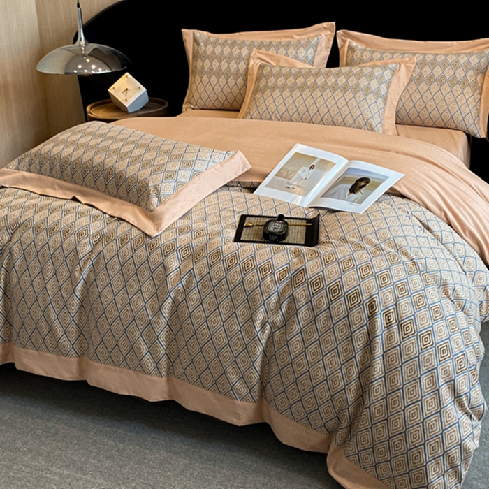 91家纺网 家纺一手货源 找家纺 慕晨 2024新款A类全棉贡缎磨毛数码印花高级宽边简奢款中高端四件套直播爆款 澜瑶