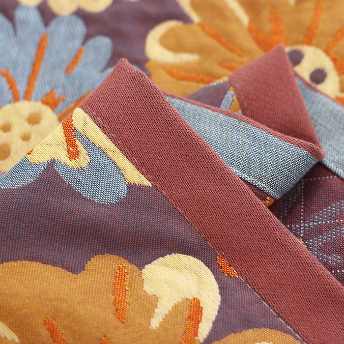 91家纺网 家纺一手货源 找家纺 朴尔家纺-毛巾被 2024新款色织定位提花纯棉四层纱布枕巾 油画花园-咖