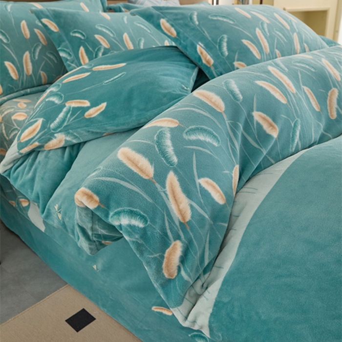 91家纺网 家纺一手货源 找家纺 卡迪亚 2024新款全消光牛奶绒印花四件套 麦穗