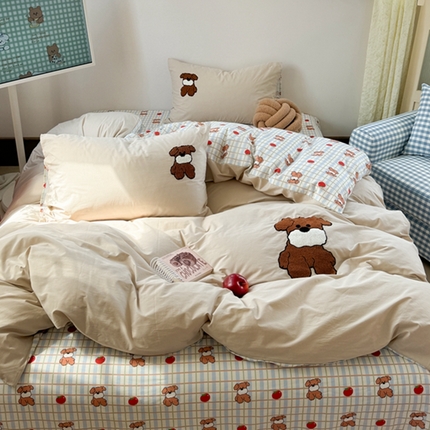 91家纺网 家纺一手货源 找家纺 （总）柚子 2024新款全棉水洗印加绣小可爱四件套