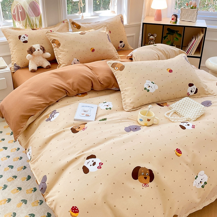 91家纺网 家纺一手货源 找家纺 世爵家纺 2025新款亲肤印花磨毛四件套 俏皮小狗