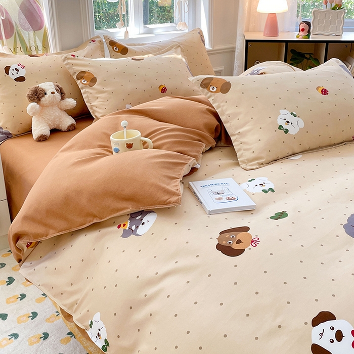 91家纺网 家纺一手货源 找家纺 世爵家纺 2025新款亲肤印花磨毛四件套 俏皮小狗