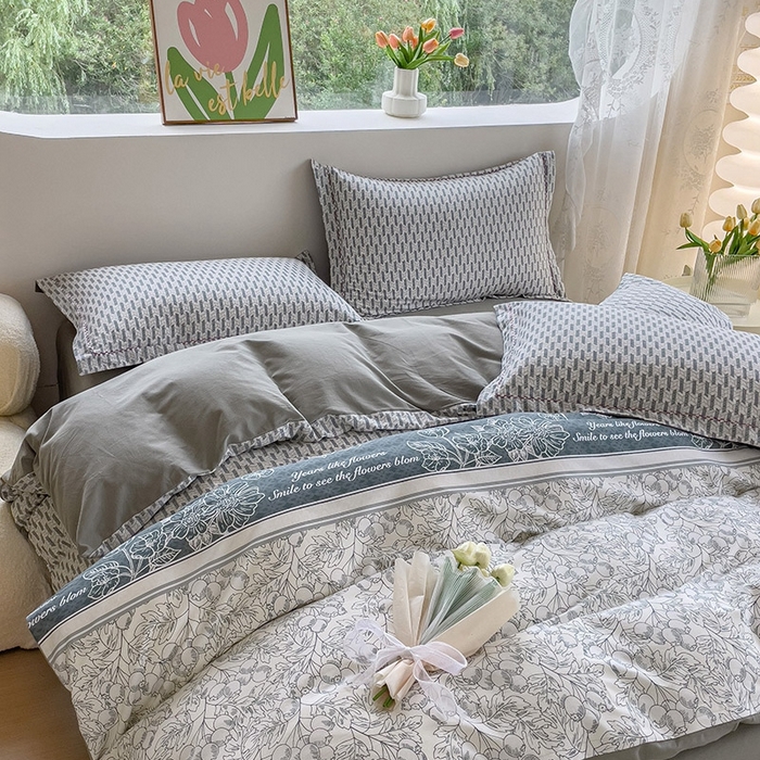 91家纺网 家纺一手货源 找家纺 宜家坊 2024秋冬新款全棉超柔加厚生态磨毛四件套 倾城花语-绿