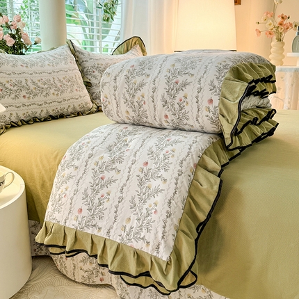 91家纺网 家纺一手货源 找家纺 韩约家纺 2025新款1针织棉皱皱纱床单款夏凉被春秋被冬被四件套 莫奈