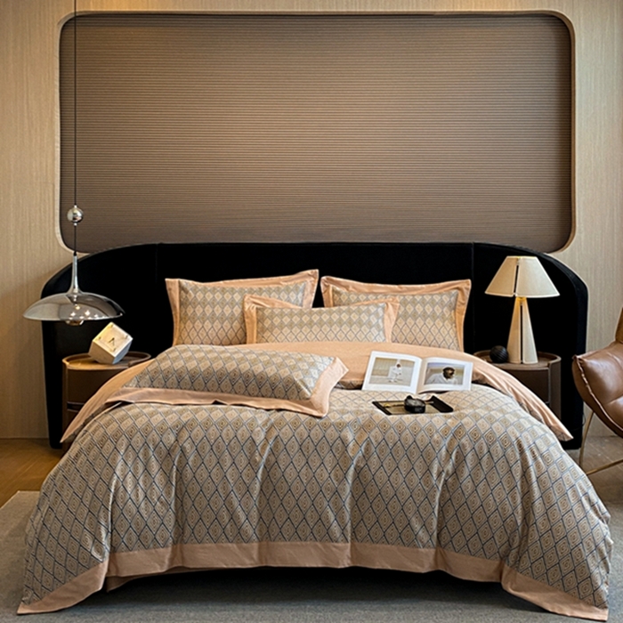 91家纺网 家纺一手货源 找家纺 慕晨 2024新款A类全棉贡缎磨毛数码印花高级宽边简奢款中高端四件套直播爆款 澜瑶