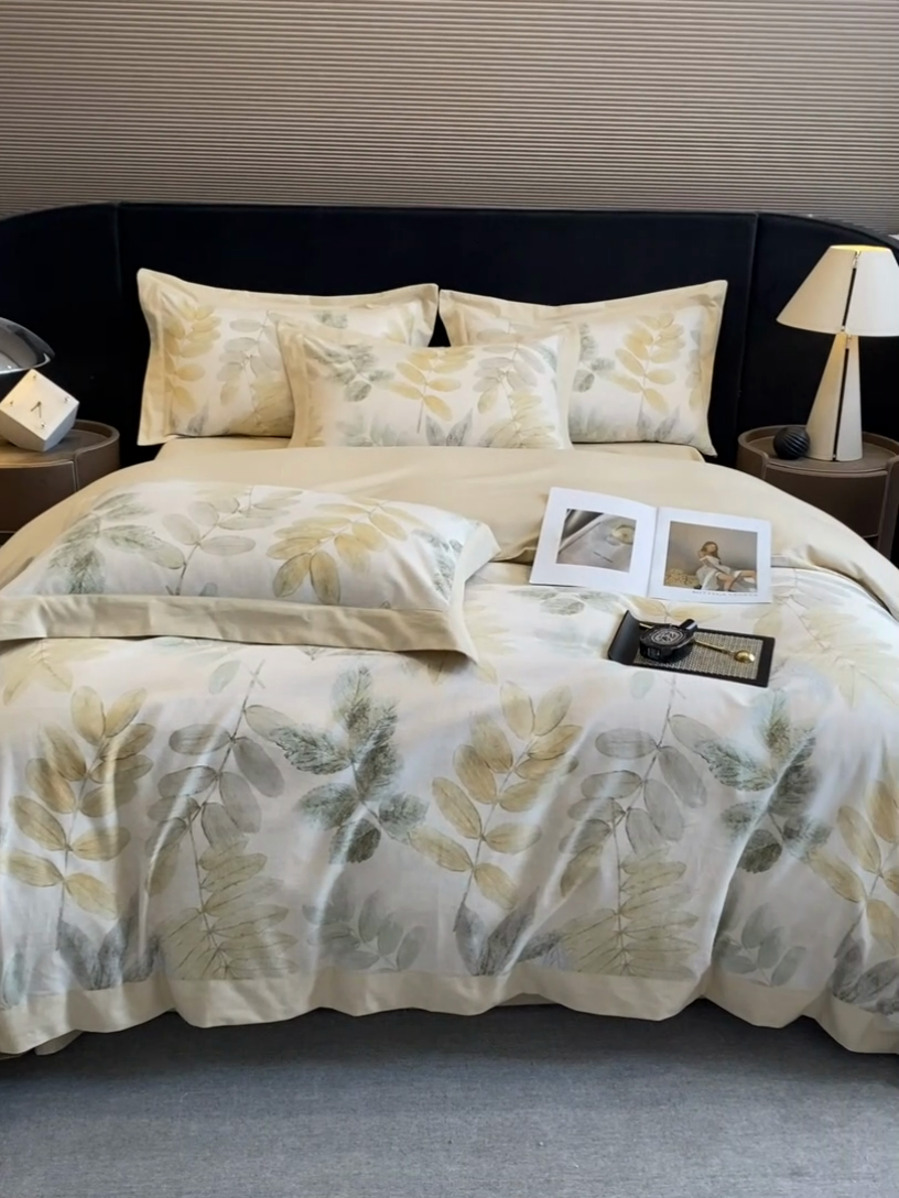 91家纺网 家纺一手货源 找家纺 慕晨 2024新款A类全棉贡缎磨毛数码印花高级宽边简奢款中高端四件套直播爆款 春派