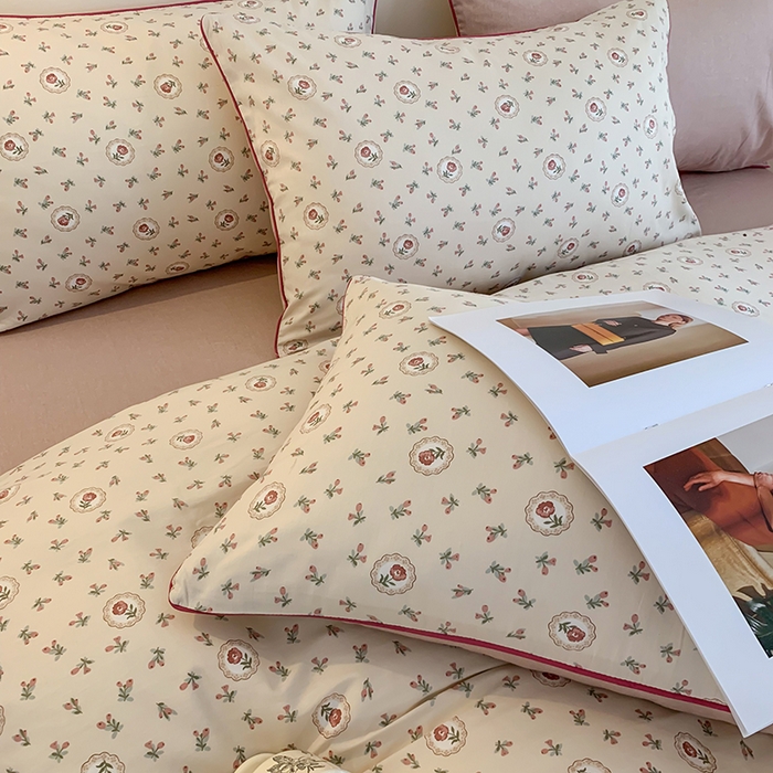 91家纺网 家纺一手货源 找家纺 2024秋冬新款全棉印花嵌绳款小清新四件套 采薇