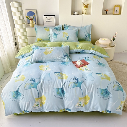 91家纺网 家纺一手货源 找家纺 梦卓家纺 2025新款直播加厚植物羊绒四件套高克重磨毛跨境四件套 大量现货银杏叶