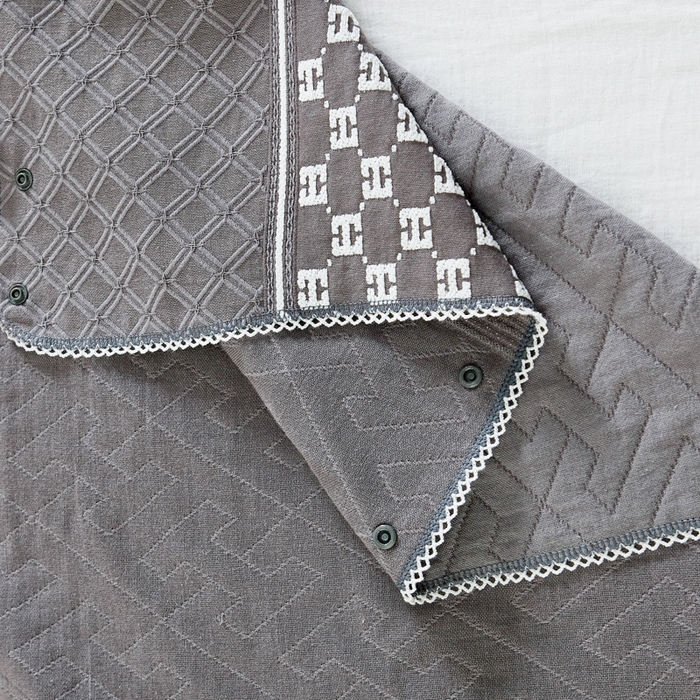 91家纺网 家纺一手货源 找家纺 朴尔家纺-毛巾被 2024新款纱布毛巾绣花素色半包枕套枕巾 绣花半包枕套-深灰