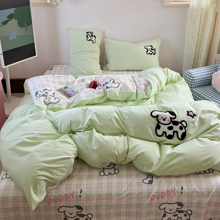 91家纺网 家纺一手货源 找家纺 （总）柚子 2024新款全棉水洗印加绣小可爱四件套