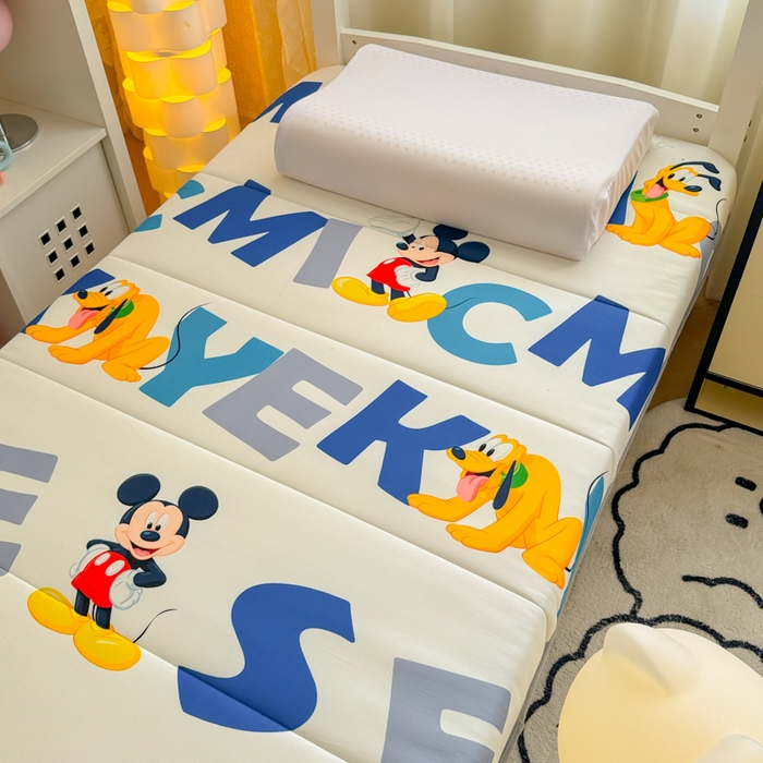 91家纺网 家纺一手货源 找家纺 简宜家居（朝初家纺） 2025新款针织棉学生学生床垫+垫套组合 欢乐米奇