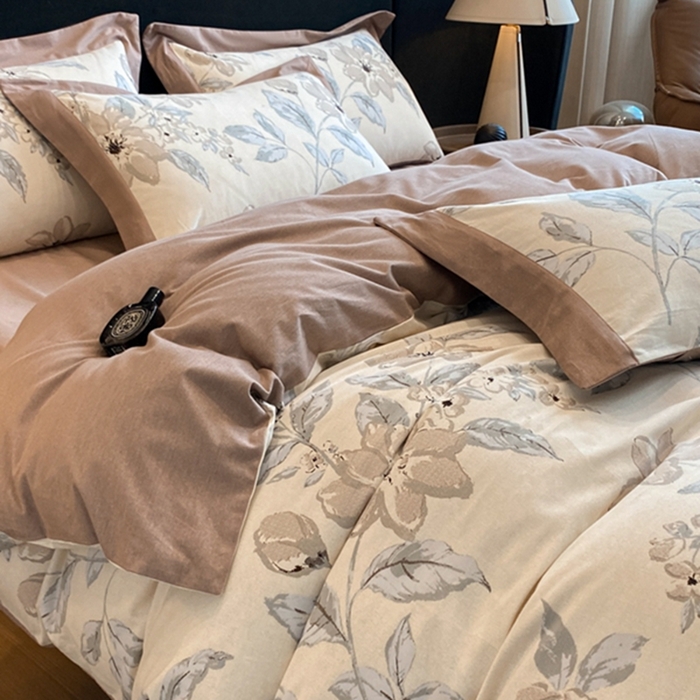 91家纺网 家纺一手货源 找家纺 慕晨 2024新款A类全棉贡缎磨毛数码印花高级宽边简奢款中高端四件套直播爆款 山竹月