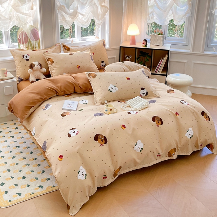 91家纺网 家纺一手货源 找家纺 世爵家纺 2025新款亲肤印花磨毛四件套 俏皮小狗