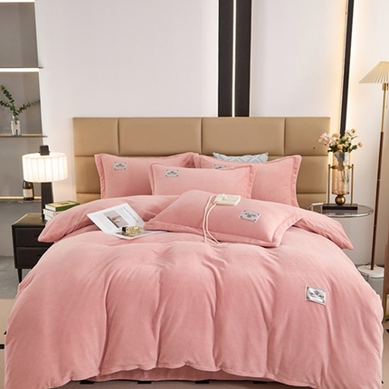 卡迪亚 2024新款全消光牛奶绒印花四件套 淡粉玉