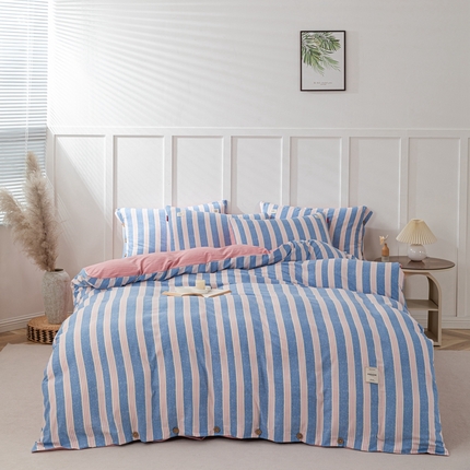 91家纺网 家纺一手货源 找家纺 （总）睡美美家纺 2024新款加厚水洗棉四件套-条纹系列