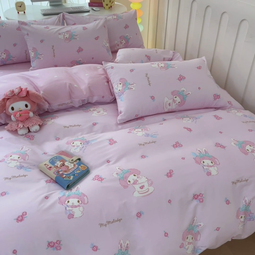 91家纺网 家纺一手货源 找家纺 曼之夏 2024新款全棉三丽鸥卡通四件套 魔法美乐蒂