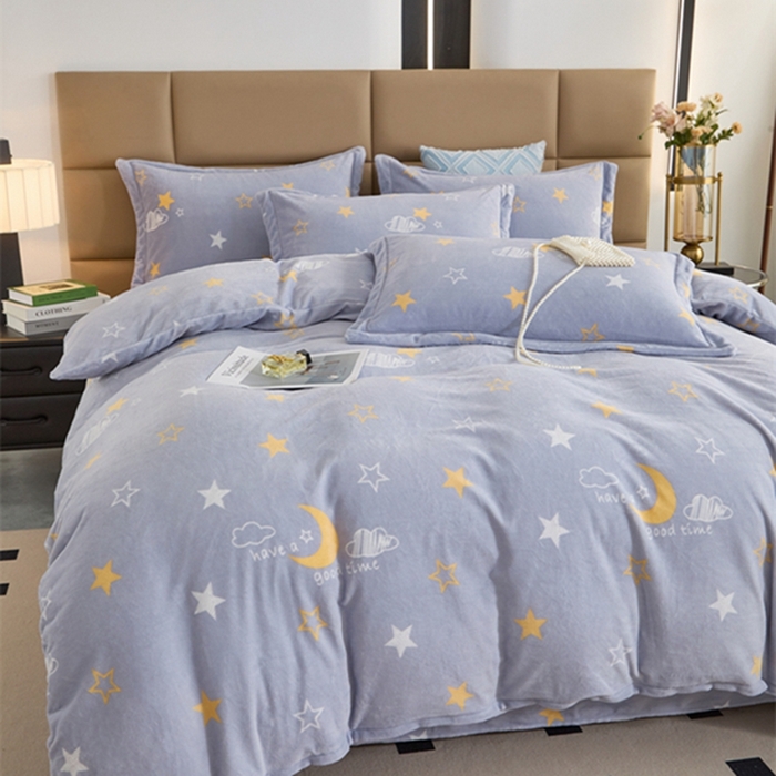 91家纺网 家纺一手货源 找家纺 卡迪亚 2024新款全消光牛奶绒印花四件套 星空