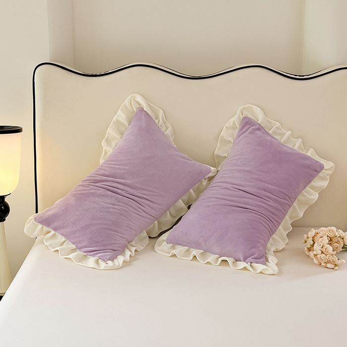 91家纺网 家纺一手货源 找家纺 梦舒羽 2025新款牛奶绒花枕套边单人宿舍法兰绒枕头套珊瑚绒枕芯套 丁香紫