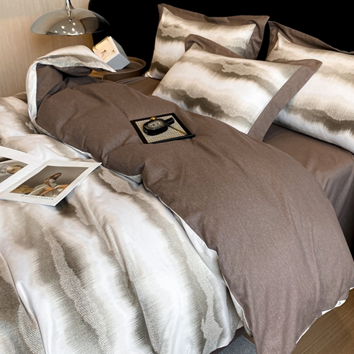 91家纺网 家纺一手货源 找家纺 慕晨 2024新款A类全棉贡缎磨毛数码印花高级宽边简奢款中高端四件套直播爆款 生之水