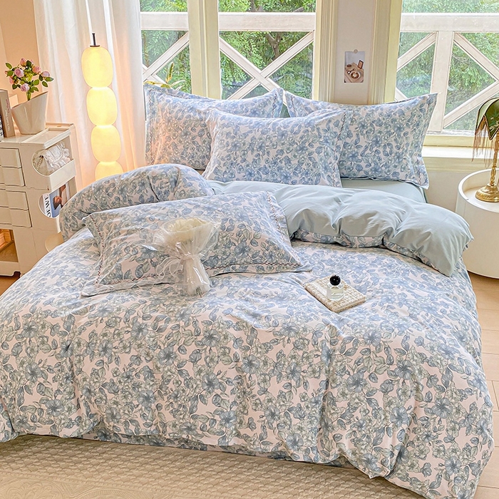 91家纺网 家纺一手货源 找家纺 宜家坊 2024秋冬新款全棉超柔加厚生态磨毛四件套 轻轻丝语-蓝