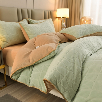 菡宝 2024新款贝壳边雕花绒四件套 华威-浅鹅绿