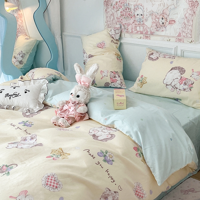 91家纺网 家纺一手货源 找家纺 昔可家纺 2024新款13070全棉四件套系列第二批 奶油猫猫