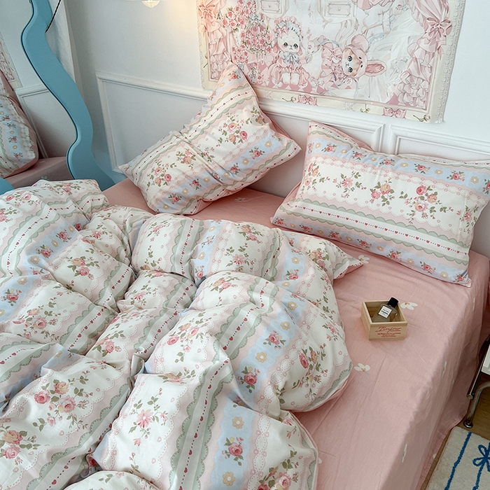 91家纺网 家纺一手货源 找家纺 昔可家纺 2024新款13070全棉四件套系列第二批 蕾丝条花花