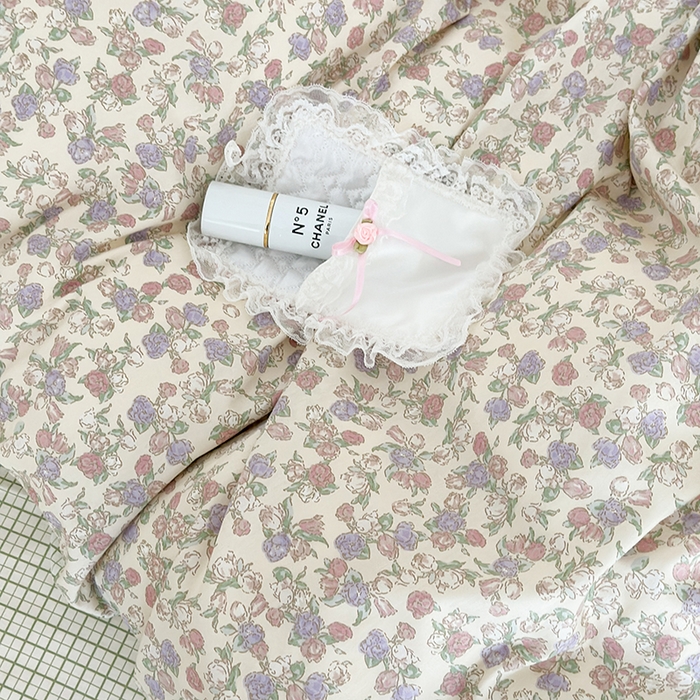 91家纺网 家纺一手货源 找家纺 昔可家纺 2024新款13372全棉亲肤四件套-小花系列 栀子花信