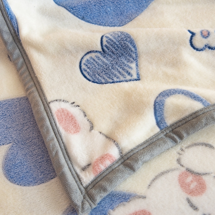 91家纺网 家纺一手货源 找家纺 慕梵家居 2024新款雪花绒多功能包边毛毯 爱心兔