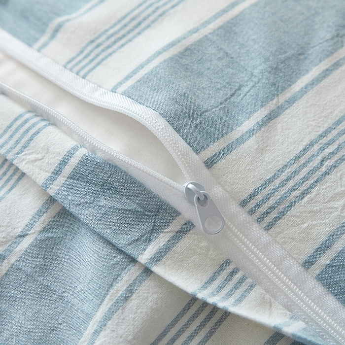 91家纺网 家纺一手货源 找家纺 吉象家纺 2024新款A类全棉色织水洗棉贝壳边三角针四件套    青春浅蓝