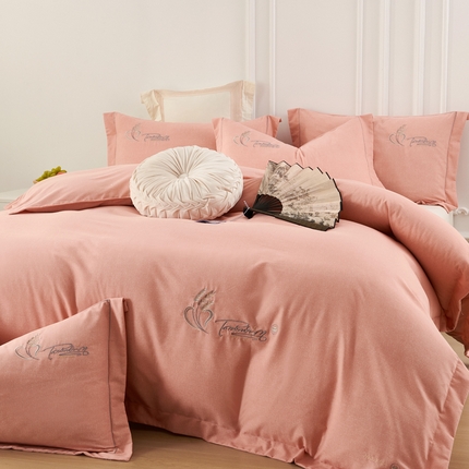 U品汇 2024新品生态加厚长绒棉纯棉绣花40S全棉磨毛刺绣四件套宽边款 七里香-豆沙