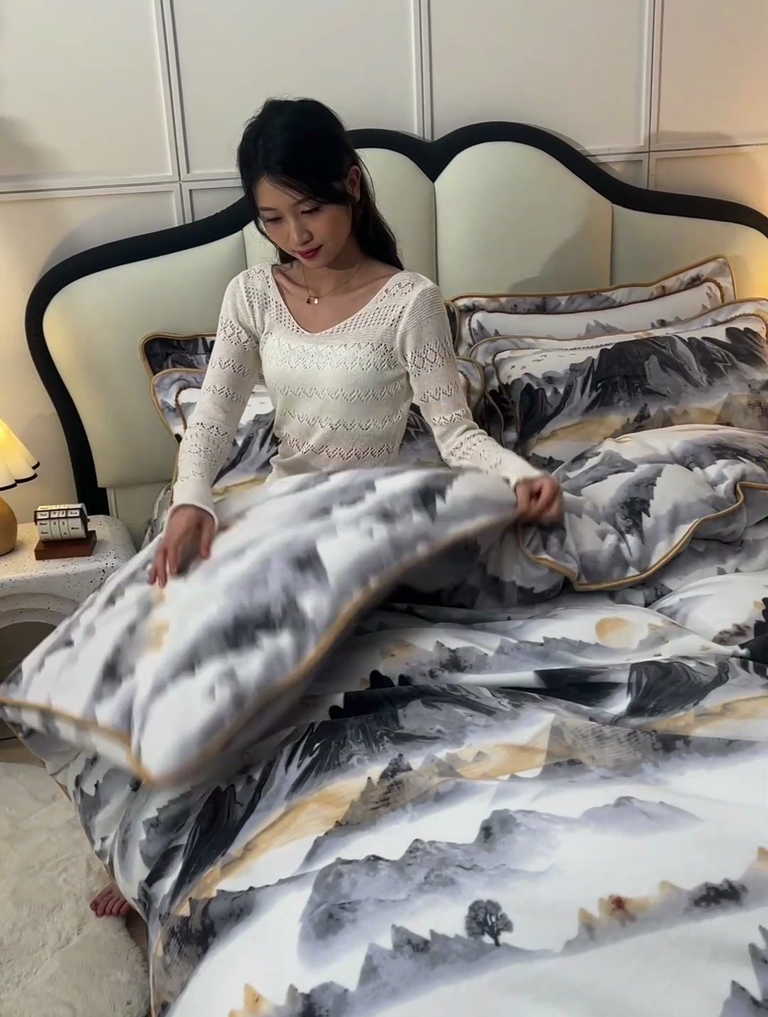 91家纺网 家纺一手货源 找家纺 羽梦2025新款8.5斤牛奶法莱绒金貂法兰绒四件套直播爆款 江南韵