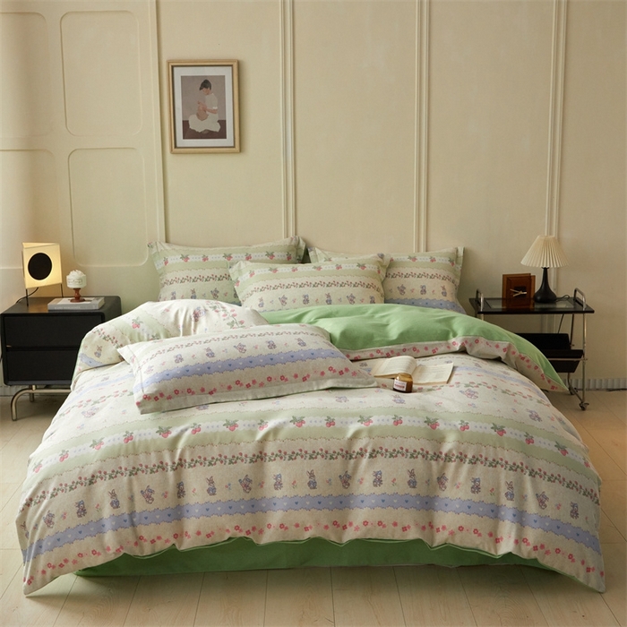 91家纺网 家纺一手货源 找家纺 启程家纺 2024全棉生态磨毛印花四件套 花枝兔