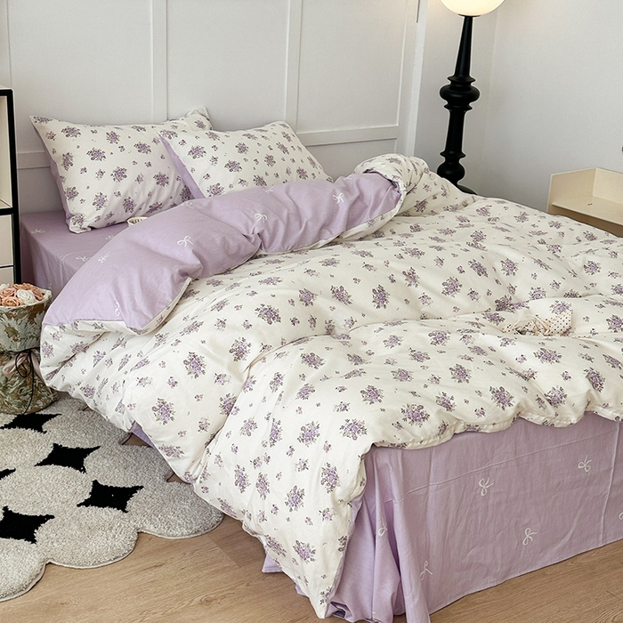 91家纺网 家纺一手货源 找家纺 昔可家纺 2024新款13372全棉亲肤四件套-小清新系列 迷迭紫花