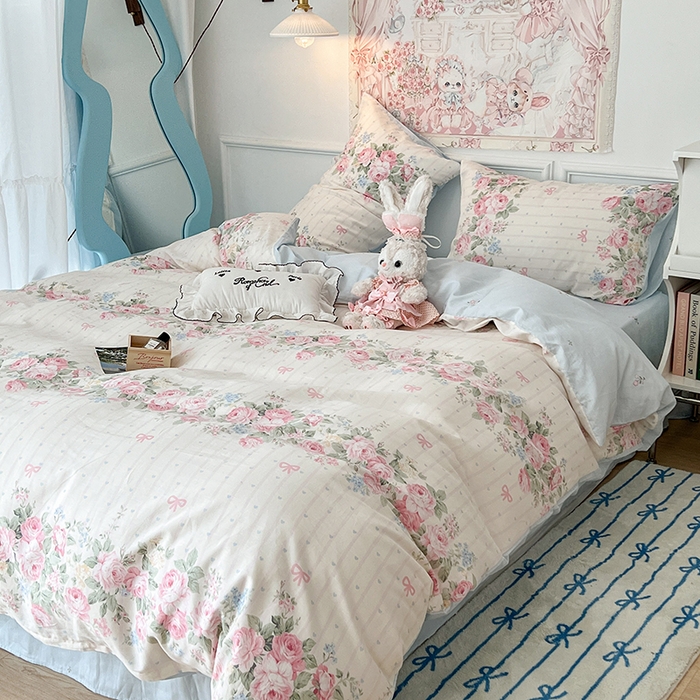 91家纺网 家纺一手货源 找家纺 昔可家纺 2024新款13070全棉四件套系列第二批 粉条爱心玫瑰