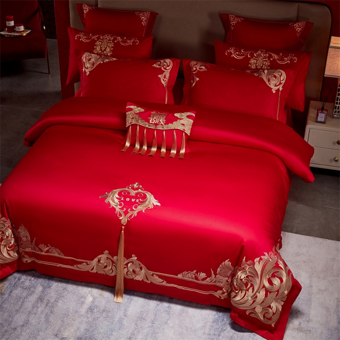 91家纺网 家纺一手货源 找家纺 宏羽纺家纺 2024新款13372纯棉婚庆套件系列 真情涌动