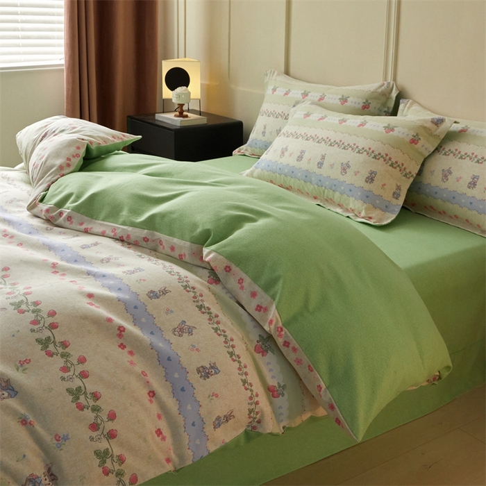 91家纺网 家纺一手货源 找家纺 启程家纺 2024全棉生态磨毛印花四件套 花枝兔