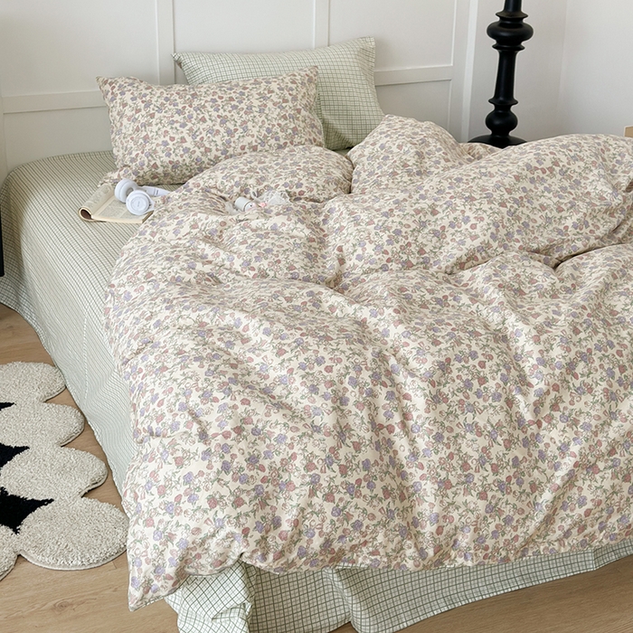 91家纺网 家纺一手货源 找家纺 昔可家纺 2024新款13372全棉亲肤四件套-小花系列 栀子花信