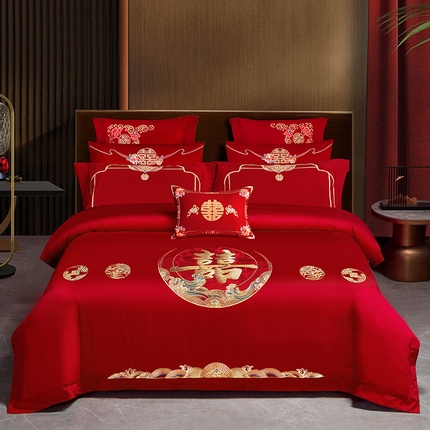 91家纺网 家纺一手货源 找家纺 （总）蒂爵 全棉纯棉长绒棉时尚新中式婚庆四件套多件套