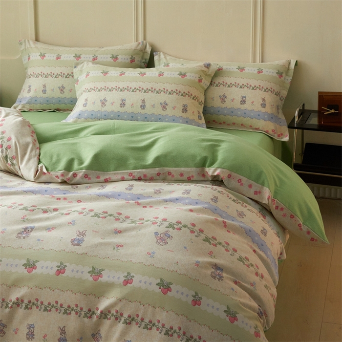 91家纺网 家纺一手货源 找家纺 启程家纺 2024全棉生态磨毛印花四件套 花枝兔