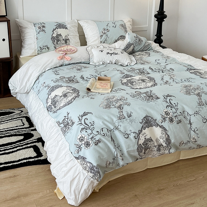 91家纺网 家纺一手货源 找家纺 昔可家纺 2024新款韩版花边工艺款轻奢四件套 复古城堡